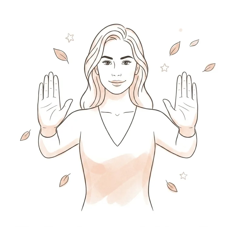 Illustrazione a linea: una figura alza entrambe le mani, i palmi aperti in avanti
